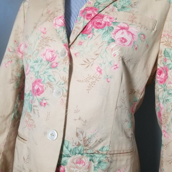 Lauren Ralph Lauren Tan Floral Roses Blazer Sz 10P - Picture 2 of 7